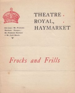 Frocks & Frills Fashion Comedy Antique 1902 London Haymarket Theatre Programme s