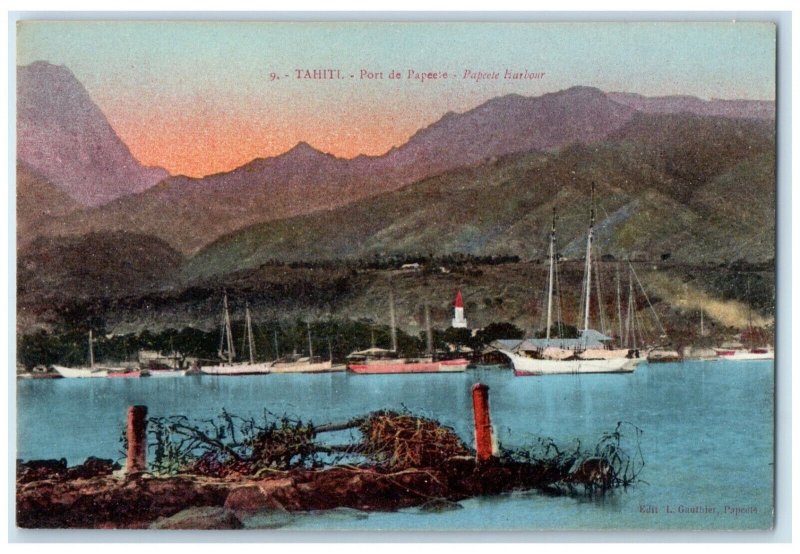 1928 Papeele Harbour Tahiti French Polynesia Posted Vintage Postcard