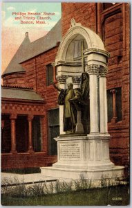 Philips Brooks' Statue And Trinity Church Boston Massachusetts Historic Postcard