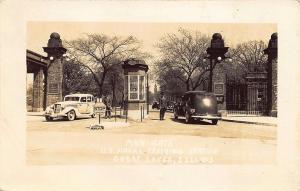 Great Lakes IL U.S. Naval Training Station Main Gate Old Car Real Photo Postcard