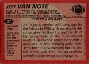 1983 Topps Football Card Jeff Van Note Falcons