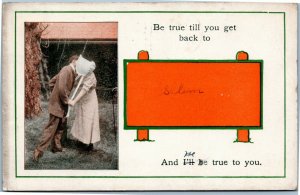 postcard Ohio  kissing - signboard Salem - Be true til you get back to