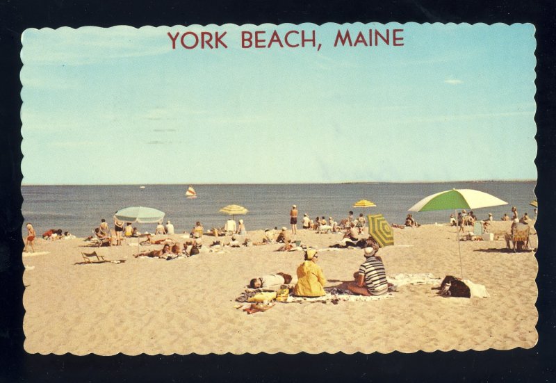 York Beach, Maine/ME Postcard, Bathers On Beach, Umbrellas, 1974!