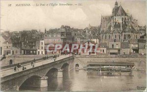 Postcard Mayenne Old Bridge and the Church of Our Lady