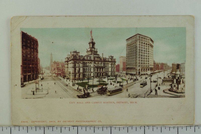 C.1910 City Hall and Campus Martius, Detroit, Mich. Vintage Postcard P52
