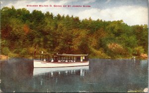 Vtg Steamer Boat Milton D. on St. Joseph River Michigan MI 1910s Postcard