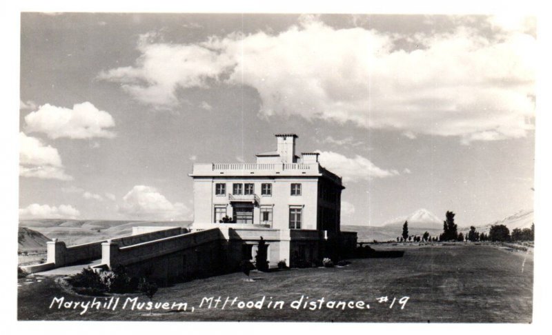 Maryhill Museum Mt Hood in the Distance Black and White RPPC Postcard