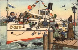 Fantasy Dressed Animals Cats Boat Max Kunzli Mainzer Vintage Postcard