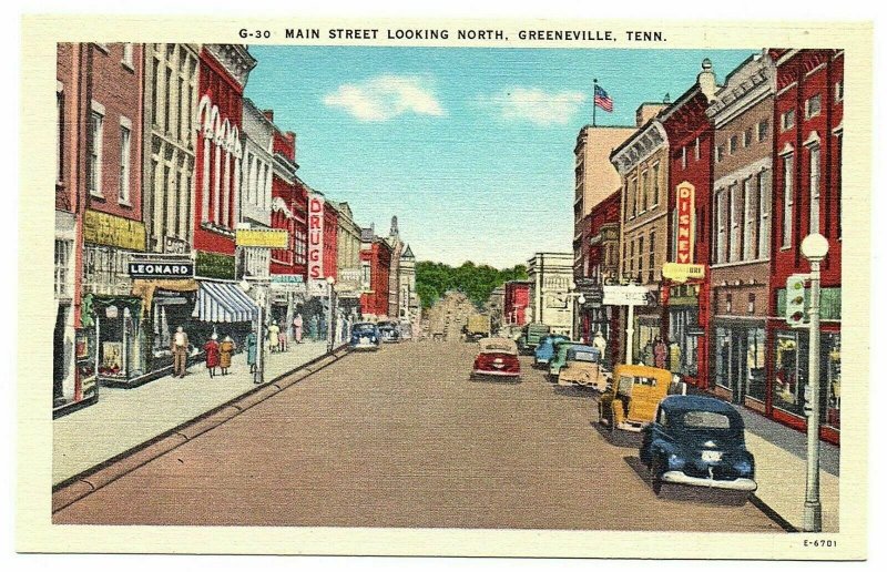 Greeneville Tennessee Postcard Street View Main Street Store Fronts Disney#75908