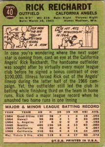 1968 Topps Baseball Card Rick Reichardt Calfornia Angels sk3528