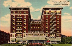 Linen Postcard Hotel McCurdy in Evansville, Indiana