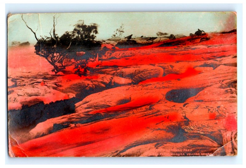 C 1910 RPPC Kilauea Volcano Eruption Territory Hawaii Hand Tinted Postcard 3 F62