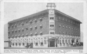 Automobiles Hotel Bridgeway Springfield Massachusetts 1919 Postcard 20-2940