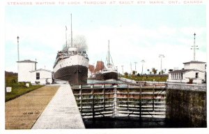 Canada Ontario Steamers Waiting To Lock Through At Sault Ste Marie