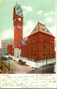 Vtg Postcard 1908 Polk Street Depot - Chicago Illinois Undivided Street View