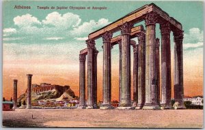 Athenes Temple De Jupiter Olympien Et Acropole Zeus Athens Postcard