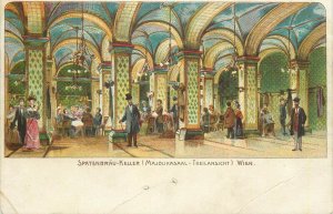 Spatenbräu Cellar Austria Vienna chromo Litho 1900`s postcard