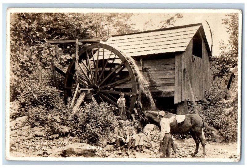 1931 Mountain Mill Water Wheel US 41 Horse Men Woman TN RPPC Photo Postcard 