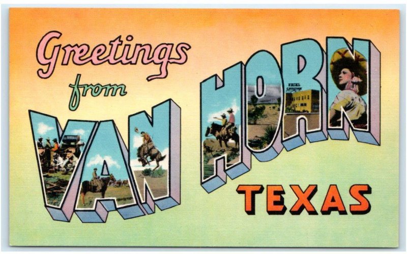 Large Letter Linen VAN HORN, TX Texas~ c1940s Culberson County Postcard