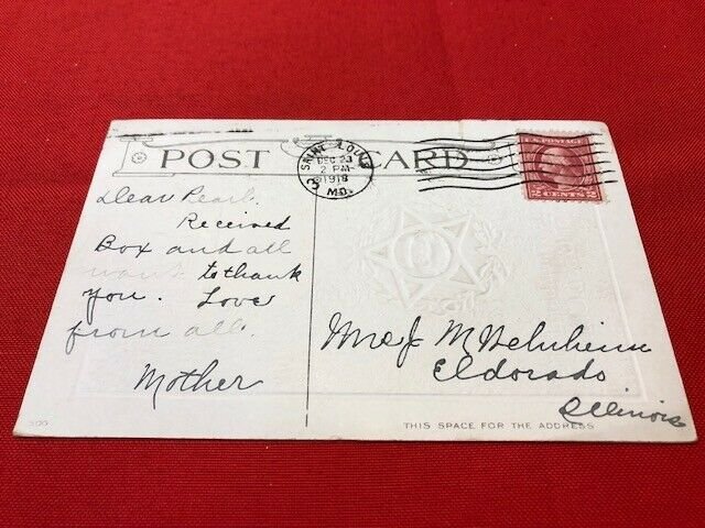 1918 embossed postcard SANTA Jolly Greetings The Order of Good Cheer medal