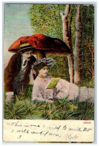 1907 Couple Romance Mushroom Toadstool Fantasy Mouth Of Seneca Antique Postcard 