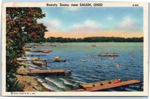 postcard Beauty Scene near Salem, Ohio - Lake Scenes S-440 people swimming docks