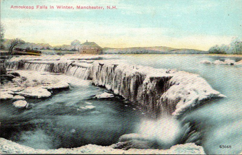 New Hampshire Manchester Amoskeag Falls In Winter 1911