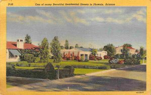 Residential Street Phoenix Arizona 1940s linen postcard