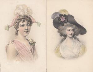 MM Vienne Giant Hat Fashion 2x Antique Glamour Postcard s