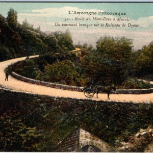 c1900s Le Mont Dore to Murols, France Road Color Postcard Horse Car Dyane A81