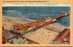 Postcard NJ Atlantic City  Steel Pier Ocean and Boardwalk