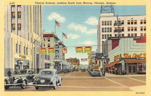 PHOENIX, Arizona AZ   CENTRAL AVENUE  Street Scene~Owl Drugs  ca1940's Postcard