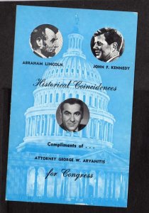 MA Attorney General George W. Arvanitis For Congress Political Advertising Card