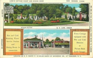 South Carolina Yemassee Postcard 1920s Lane's Cottage Court Tichnor 22-4044