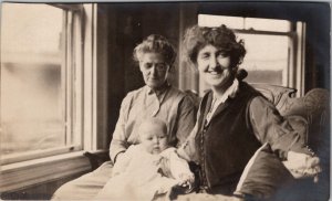 RPPC  Two Old Women and Baby Emma Mother & Evelyn c1908 Postcard Y9