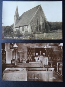 Kent 2 x NEWENDEN St Peters Church & Font c1914 RP Postcard by Barnes