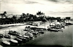 RPPC Mallorca Spain Palms and Boats on Shore Vtg Postcard