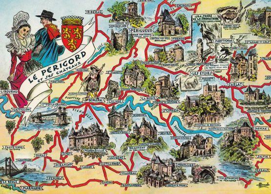 Le Perigord Map Castle Heraldry Dancing Fashion French Maps Plage Postcard