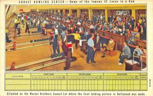 Hollywood CA Sunset Bowling Center Alley, Curt Teich linen Postcard