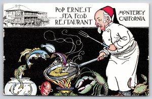Monterey California~Pop Ernest Sea Food Restaurant Comic~Cooks Fish~Lobster~1950