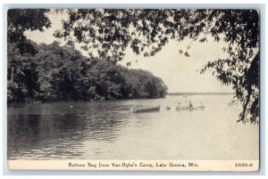 c1910 Buttons Bay Van Dyke's Camp Canoe Lake Geneva Wisconsin Souvenir Postcard