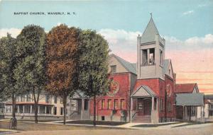 Waverly New York~Baptist Church~Sign @ Front Door~Bell Tower~c1910 Pc