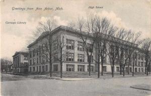 Ann Arbor Michigan High School Carnegie Library Antique Postcard J51050