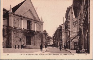 France Thonon-Les-Bains Facade De L'Eglise Et Grande Rue Vintage Postcard C167