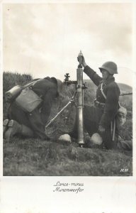 Swiss army military drill mine launcher 1938 photo postcard