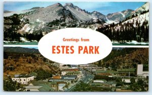 Greetings From ESTES PARK, CO Colorado ~ View of TOWN & MOUNTAINS 1969 Postcard