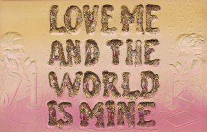 Couple Talking On Telephone Love Me and The World Is Mine Embossed