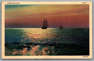 Postcard c1933 Ocean Twilight Scenic View Sailboat Schooner Ocean Series