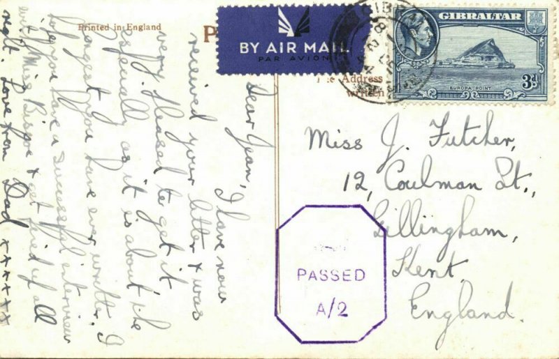 Gibraltar, Moorish Castle (1944) RPPC Postcard Censor Cancel