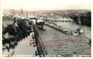 WA, Seattle, Washington, RPPC, US Government Locks, Steamer, Tugboat,P.A.S Photo